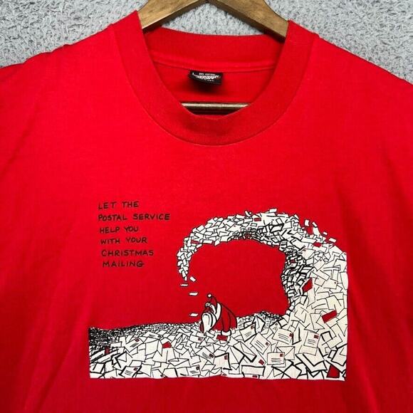 Vintage Santa Shirt Men's Large Red Graphic Single Stitch Christmas USA Made 90s - Picture 1 of 8